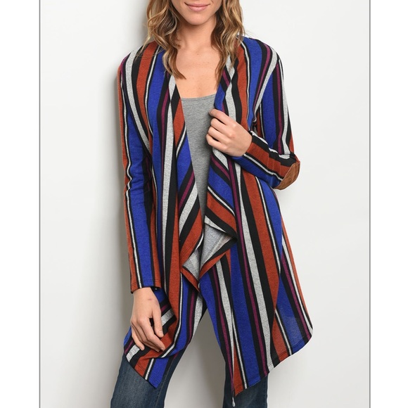Trendy boutique Sweaters - Royal & rust 	Striped open front knit cardigan